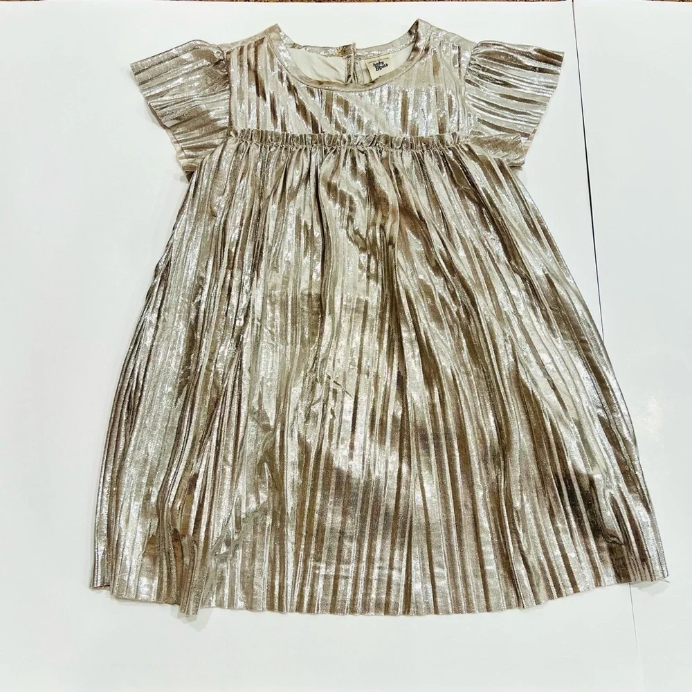 OshKosh B'gosh Baby Girls Metallic Silver Pleated Dress Size 18 Month Party NYE
